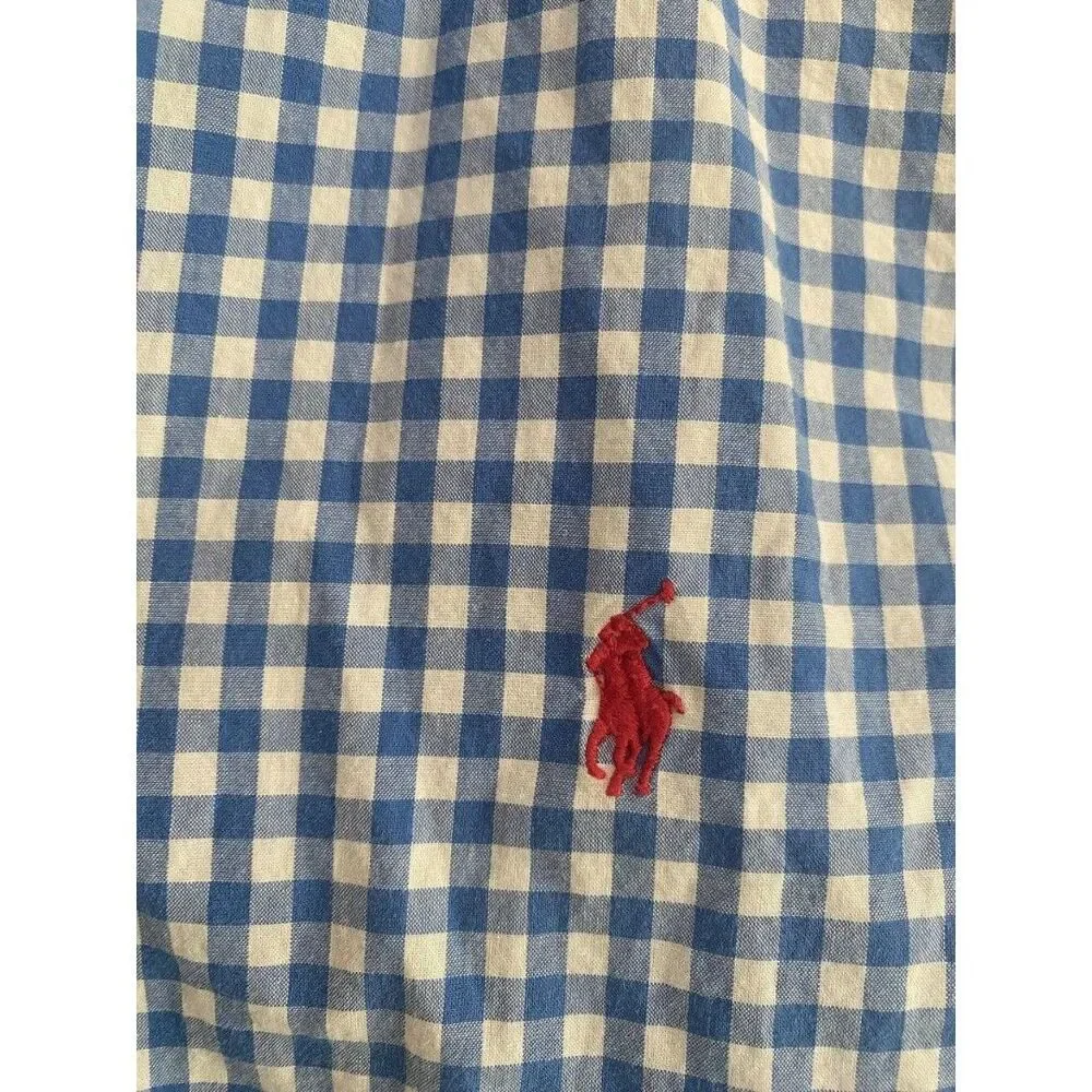 Ralph Lauren Boys Blue White Gingham Button Down Shirt L 14-16